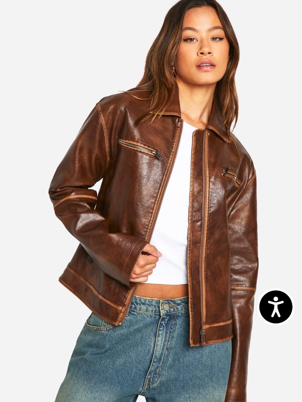 Boohoo Vintage Look Faux Leather Zip Jacket
